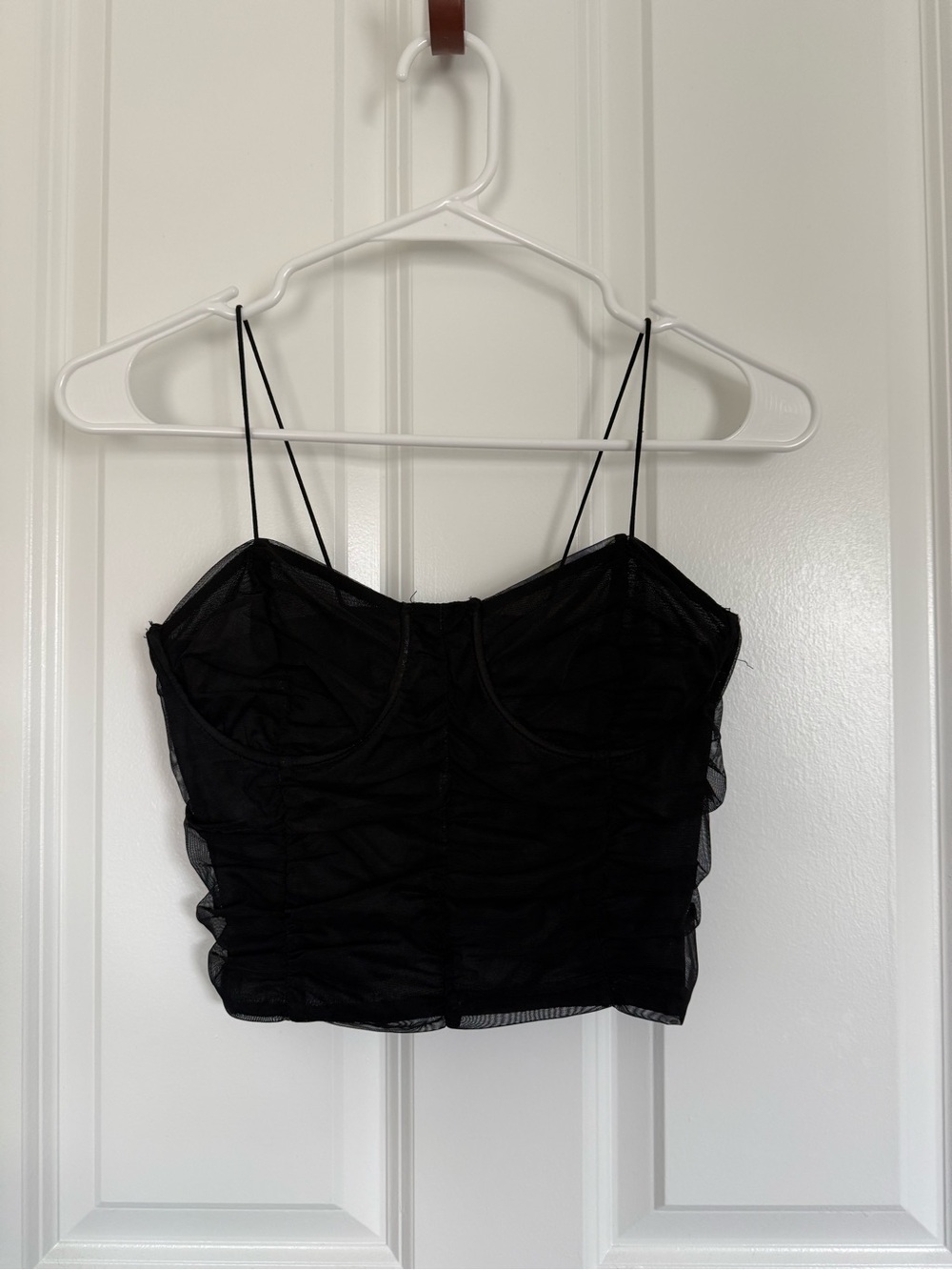 Black Ruched Mesh Cami Crop Top